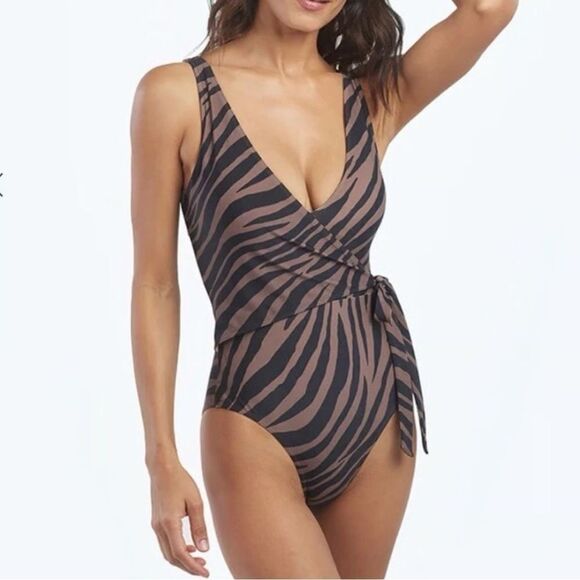 Summersalt Swimsuit The Tie Waist Backflip - Modern Zebra in Chocolate Sz 8 - Picture 1 of 8